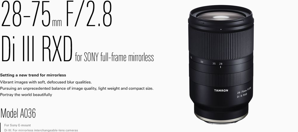 Lenses And Filters Tamron 28 75mm F 2 8 Di Iii Rxd Lens Sony E Mount At Hunts Photo Video Lenses And Filters Tamron 28 75mm F 2 8 Di Iii Rxd Lens Sony E Mount At Hunts Photo Video